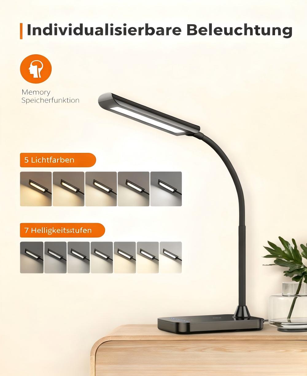TaoTronics LUNA L1 Flexible Schwanenhals-Schreibtischlampe TT-DL11